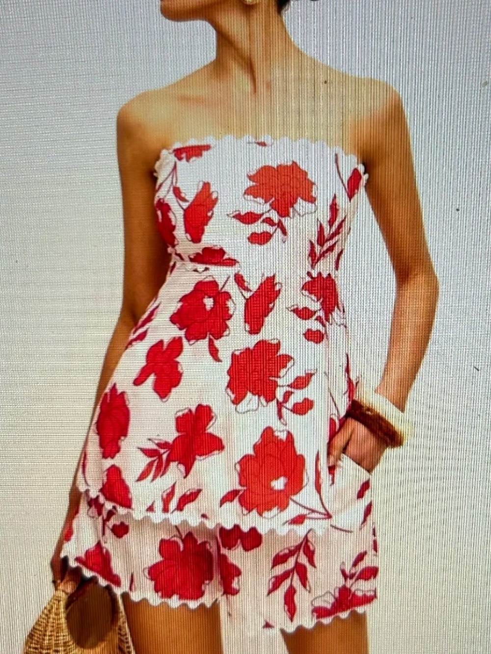 012 Commense NWT Red and White Floral Shorts Set Rick Rack Trim Small